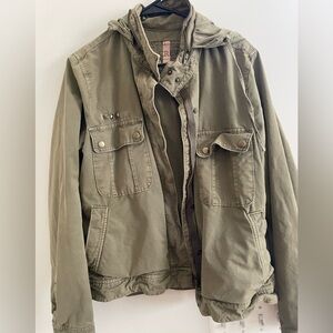 J Crew 720 Large Hooded Utility Jacket Green Cotton Military Style Women’s